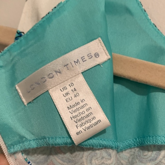Women’s London Times Sleeveless Teal and Pink Patterned Dress - Size 10 - Picture 7 of 10